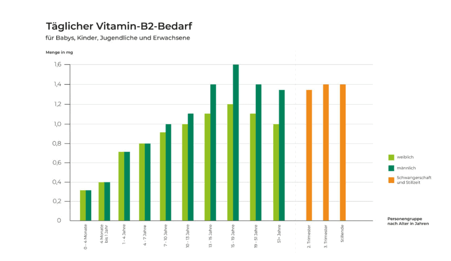 Vitamin-B2-Tagesbedarf nach Alter und Geschlecht